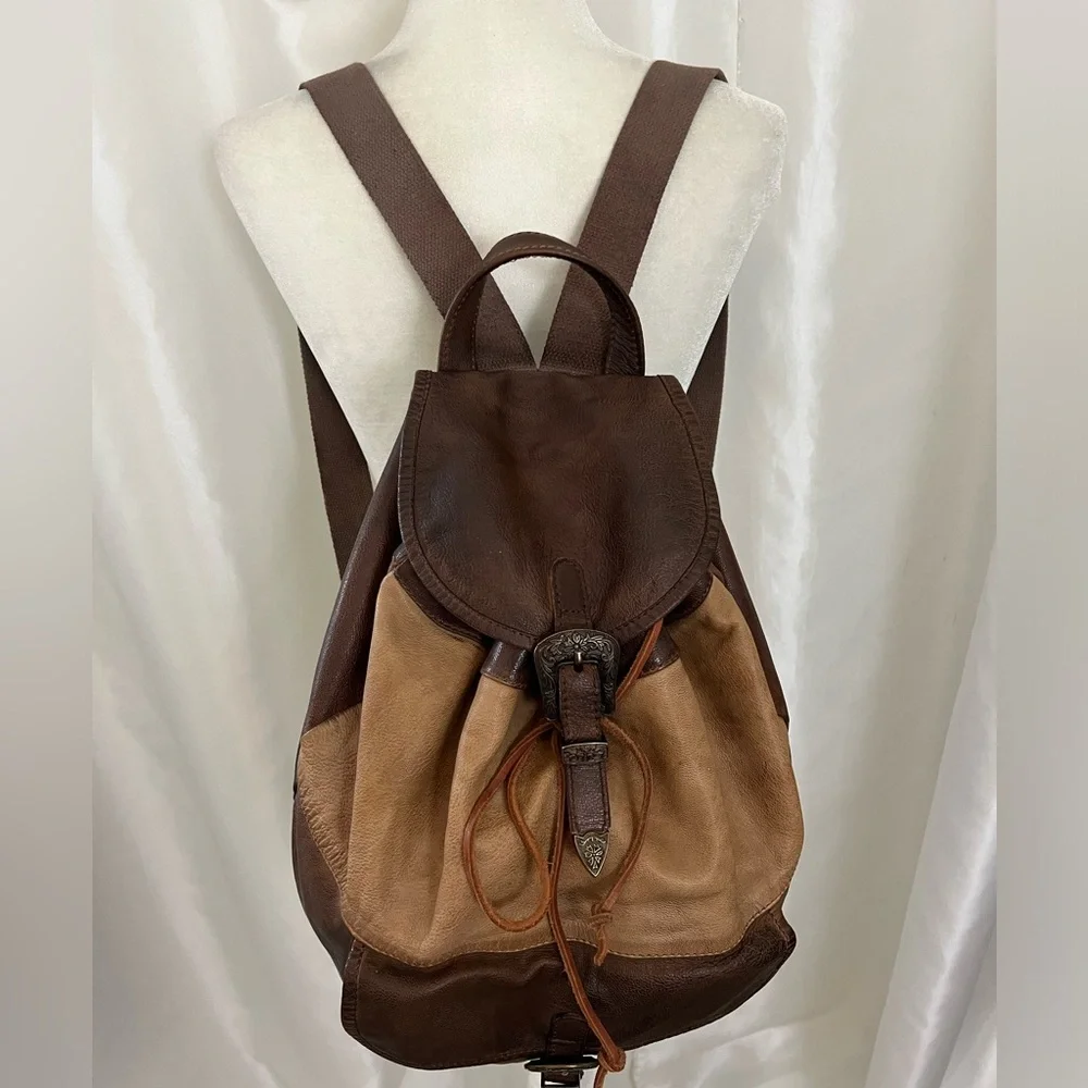 Free People Two-Tone Brown Leather Backpack